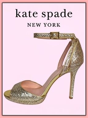 Kate Spade Silver and Gold Sparkle Ankle Strap Peep Toe Heels size 8